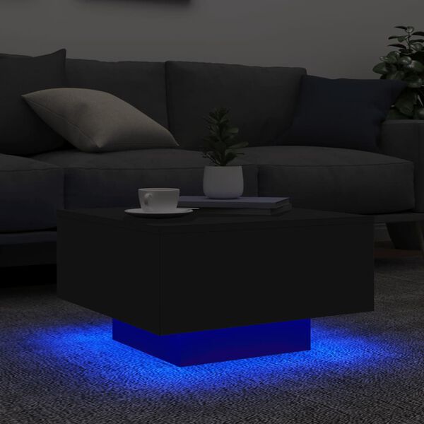 vidaXL Tavolino da Soggiorno con Luci LED Nero 55x55x31 cm