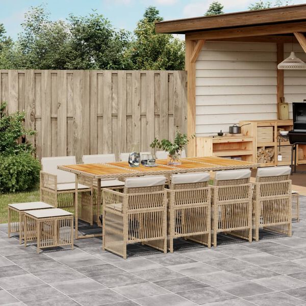 vidaXL Set da Pranzo da Giardino 13 pz con Cuscini Beige in Polyrattan