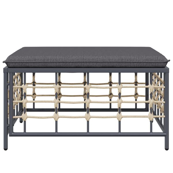 vidaXL Poggiapiedi da Giardino con Cuscino in Polyrattan Grigio Scuro
