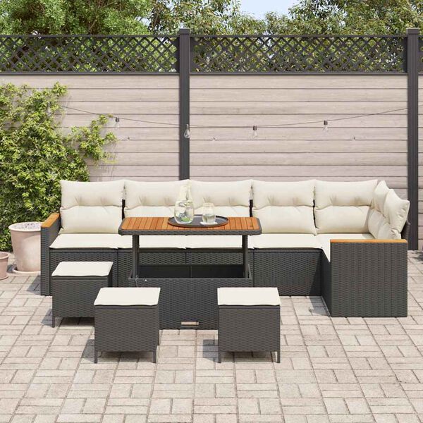 vidaXL Set Divano da Giardino 10 pcs Nero polyrattan