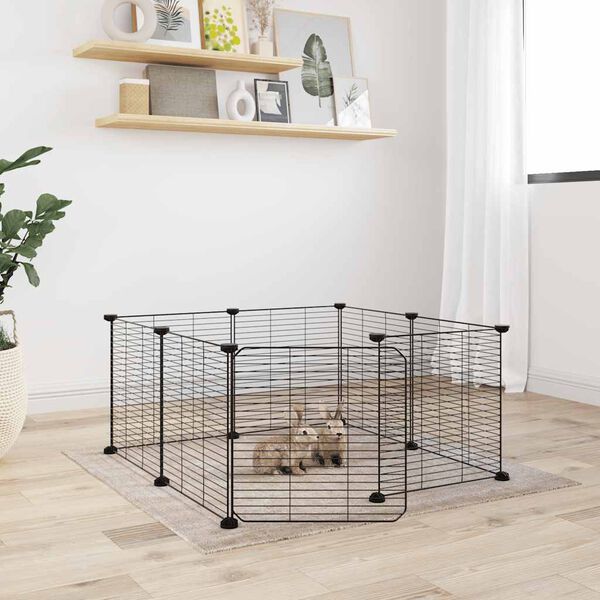 vidaXL Gabbia per animali domestici a 8 pannelli con porta nera 35x35 cm in acciaio