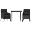 vidaXL Set da Pranzo da Giardino 3 pz con Cuscini Nero in Polyrattan