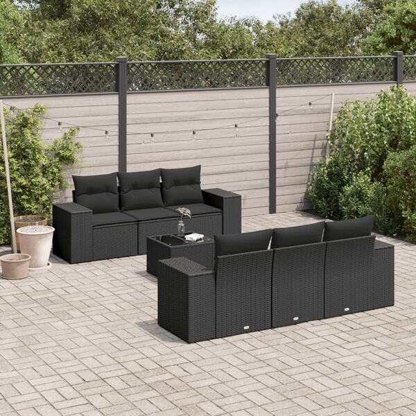 vidaXL Set Divani da Giardino con Cuscini 7pz Nero Polyrattan