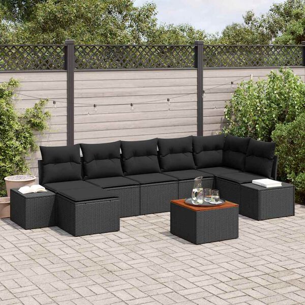 vidaXL Set Divano da Giardino con cuscino 8 pcs Nero polyrattan
