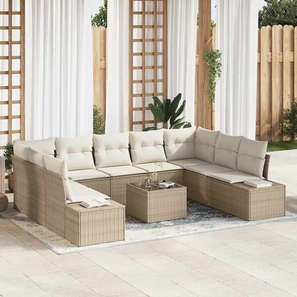 vidaXL Set Divano da Giardino 9 pcs Beige e Crema Polyrattan