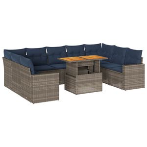 vidaXL Set Divano da Giardino 10 pz con Cuscini Grigio in Polyrattan