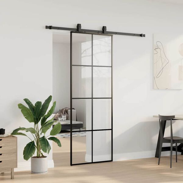 vidaXL Porta Scorrevole con Ferramenta Nera 76x205 cm in Vetro ESG