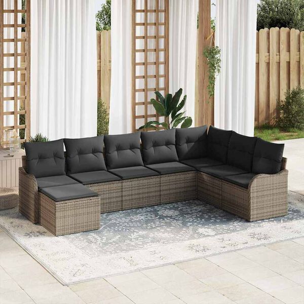 vidaXL Set Divano da Giardino con cuscino 8 pcs Grigio Poly Rattan