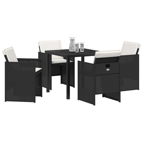 vidaXL Set da Pranzo per Giardino con cuscino 5 pcs Nero polyrattan