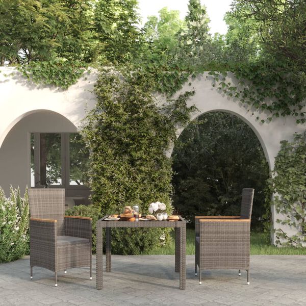 vidaXL Mobili da Giardino 3 pz con Cuscini in Polyrattan Nero e Grigio