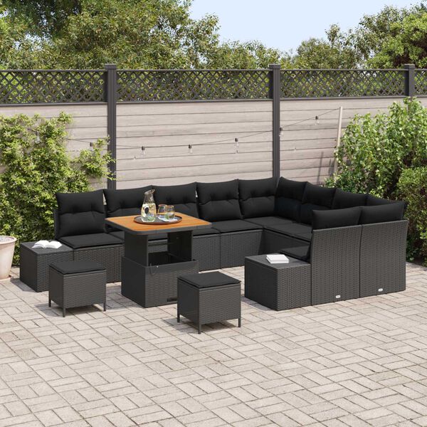 vidaXL Set Divano da Giardino 12 pcs Nero Poly Rattan