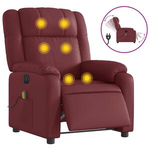 vidaXL Poltrona Massaggiante Reclinabile Rosso Vino in Similpelle