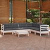 vidaXL Set Divani da Giardino 7 pz con Cuscini Bianchi Legno di Pino