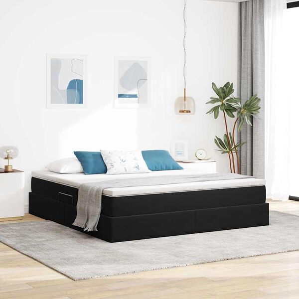 vidaXL Letto con contenitore e materasso Nero 180 x 200 cm Velluto