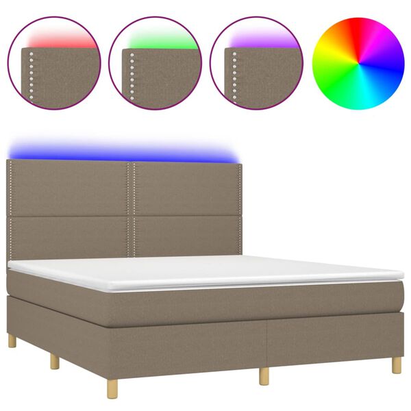 vidaXL Letto a Molle con Materasso e LED Tortora 180x200 cm in Tessuto