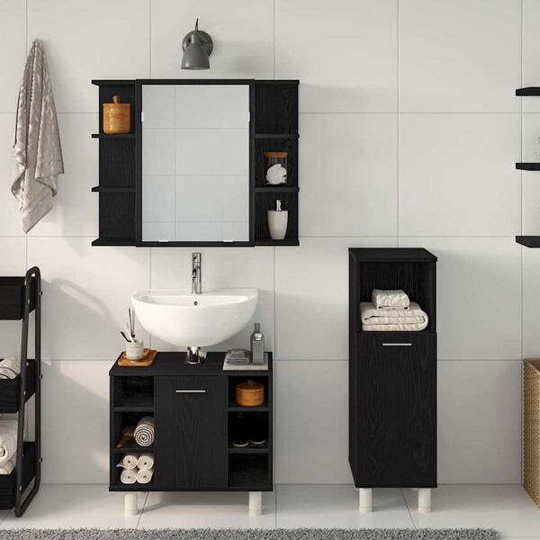 vidaXL Set di mobili per il bagno 3 pcs Nero 30 x 30 x 99,5 cm