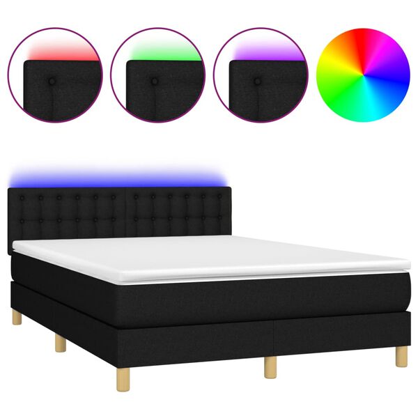 vidaXL Letto a Molle con Materasso e LED Nero 140x200 cm in Tessuto