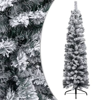 vidaXL Albero di Natale Sottile con Luci LED e Palline Verde 120cm PVC