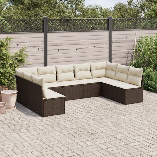 vidaXL Set Divani da Giardino 9pz con Cuscini Marrone in Polyrattan