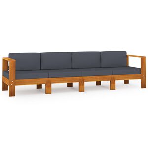 vidaXL Divano da Giardino 4 Posti Cuscini Grigio Scuro Legno di Acacia
