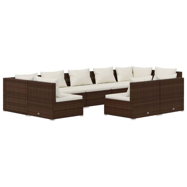 vidaXL Set Divani da Giardino 9 pz con Cuscini in Polyrattan Marrone