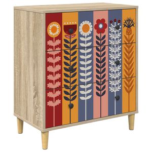 vidaXL Cassettiera ESSEN Stampa di girasoli 66 x 36,5 x 75 cm Sonoma