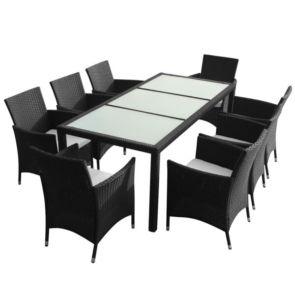 vidaXL Set da Pranzo da Giardino 9 pz con Cuscini in Polyrattan Nero