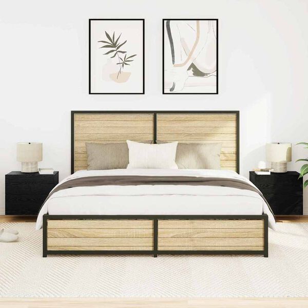 vidaXL Armadio da Notte con cassetto 2 pcs Rovere Nero 50 x 39 x 41 cm