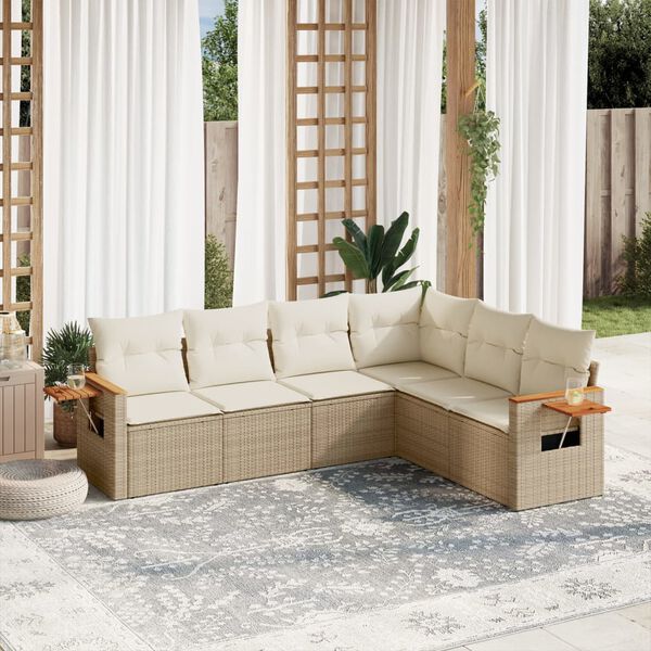 vidaXL Set Divano da Giardino 6 pz con Cuscini Beige in Polyrattan