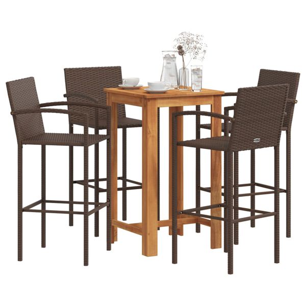 vidaXL Set Bar Giardino 5pz Marrone Legno Massello Acacia e Polyrattan