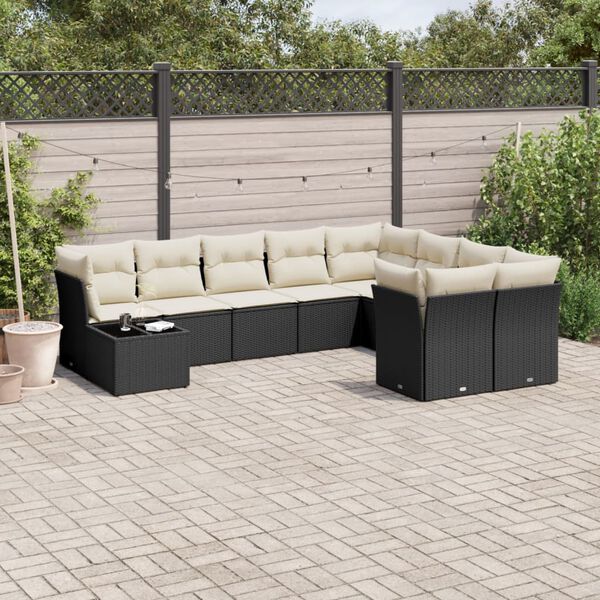 vidaXL Set Divani da Giardino 10pz con Cuscini in Polyrattan Nero