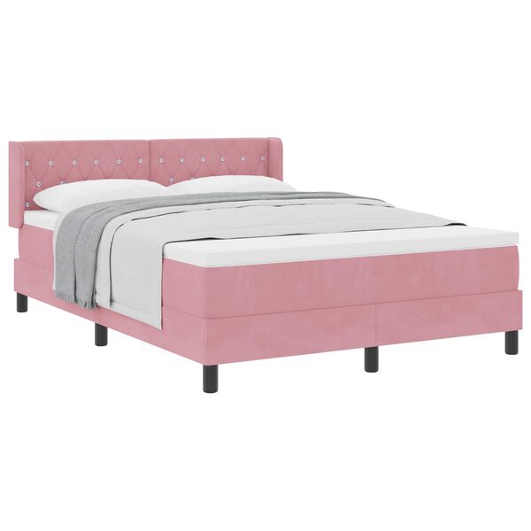 vidaXL Letto a molle con materasso Rosa 190 x 140 cm Velluto