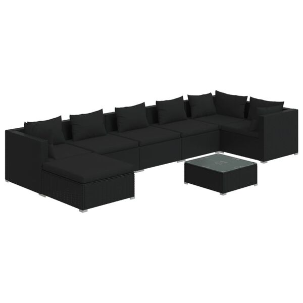 vidaXL Set Salotto da Giardino 8 pz con Cuscini in Polyrattan Nero