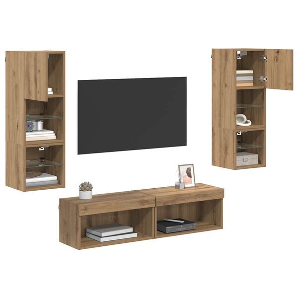 vidaXL Unità TV da Parete 6 pcs Rovere artigianale Legno multistrato