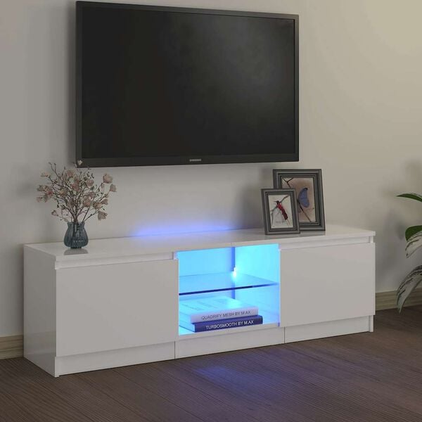 vidaXL Mobile Porta TV con Luci LED Bianco Lucido 120x30x36 cm