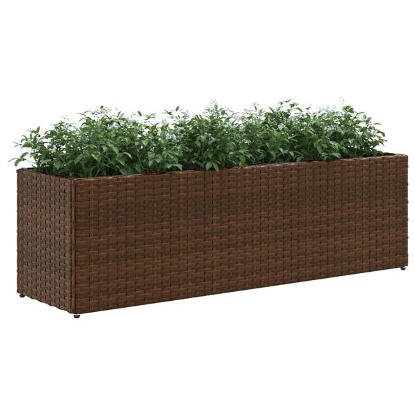 vidaXL Fioriere da Giardino con 3 Vasi Marrone 105x30x32 cm Polyrattan