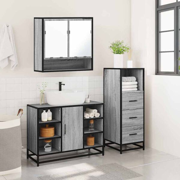 vidaXL Set Mobili da Bagno 3 pz Grigio Sonoma in Legno Multistrato
