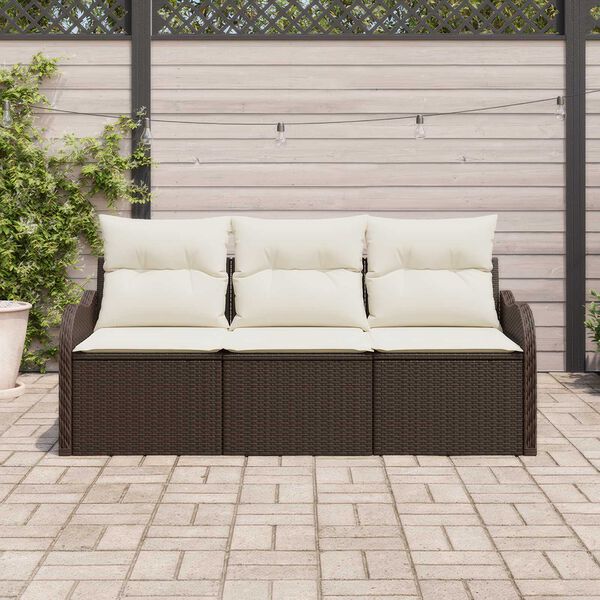 vidaXL Set Divano da Giardino con cuscino 3 pcs Marrone Poly Rattan