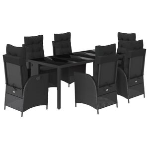 vidaXL Set da Pranzo da Giardino 7 pz Nero con Cuscini in Polyrattan