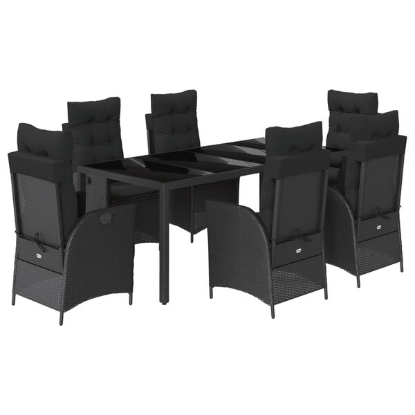 vidaXL Set da Pranzo da Giardino 7 pz Nero con Cuscini in Polyrattan