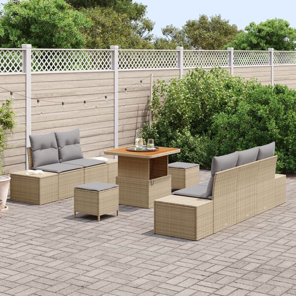 vidaXL Set Divano da Giardino con cuscino 8 pcs Beige Poly Rattan