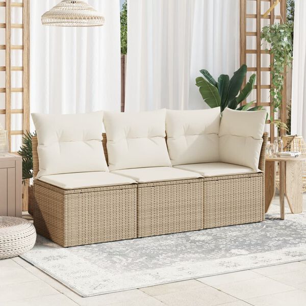 vidaXL Divano Giardino Senza Braccioli con Cuscini Beige in Polyrattan