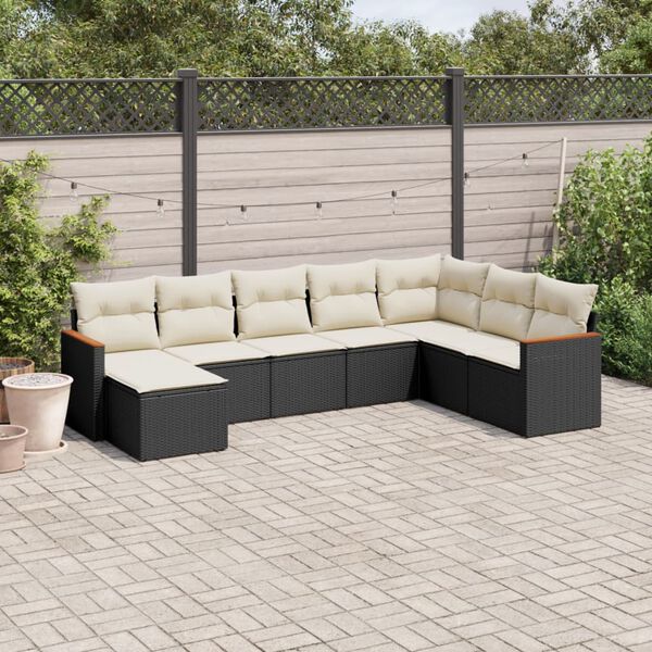 vidaXL Set Divani da Giardino con Cuscini 8 pz Nero in Polyrattan