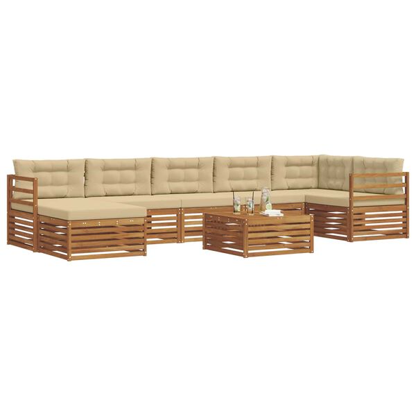vidaXL Set divani 8 pcs Naturale e Beige Legno di Acacia Massello