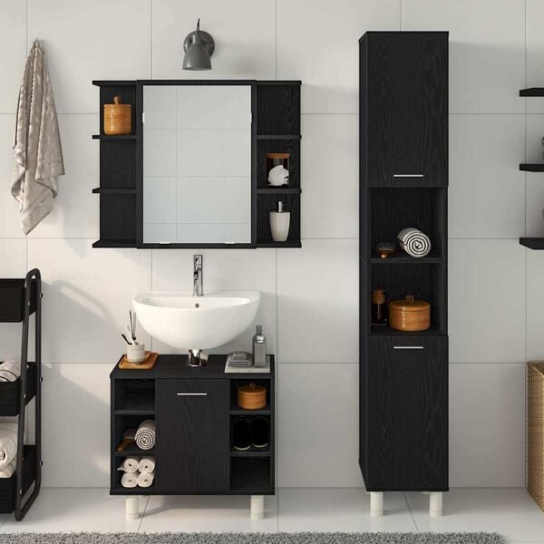 vidaXL Set di mobili per il bagno 3 pcs Nero 30 x 30 x 179,5 cm