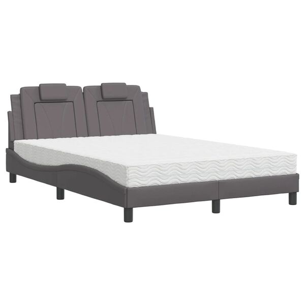 vidaXL Letto Viana con Materasso Grigio 140x200 cm in Similpelle