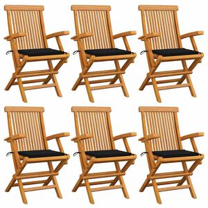 vidaXL Sedie pieghevoli con cuscini neri, 6 pezzi, in legno massello di teak.