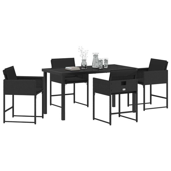 vidaXL Set da Pranzo per Giardino con cuscino 5 pcs Nero polyrattan