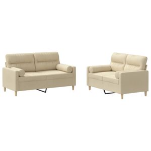 vidaXL Set Divani 2 pz con Cuscini Crema in Tessuto