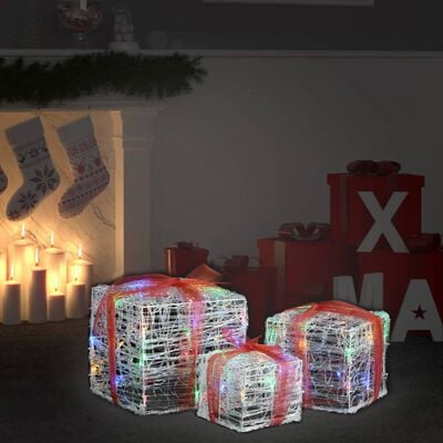 vidaXL Scatole Regalo Decorative Natale in Acrilico 3 pz Colorate